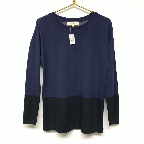 Loft Ann Taylor Long Sleeve Knit Top Size XS Navy Black Colorblock NWT‎ Casual - Picture 1 of 8